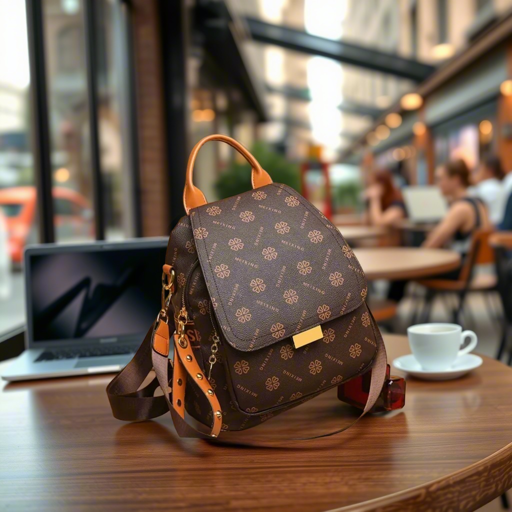 Leather Backpack Vintage - Mochila Retro Estampada para Mulheres em