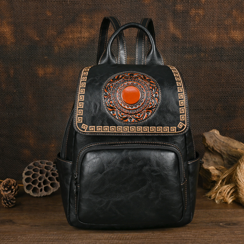 Leather Backpack Vintage - Mochila de Couro Feminina Vintage Feita